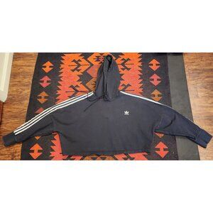 Adidas Hip Hop Womens Cropped Hoodie Black XL With White Stripes & Logo